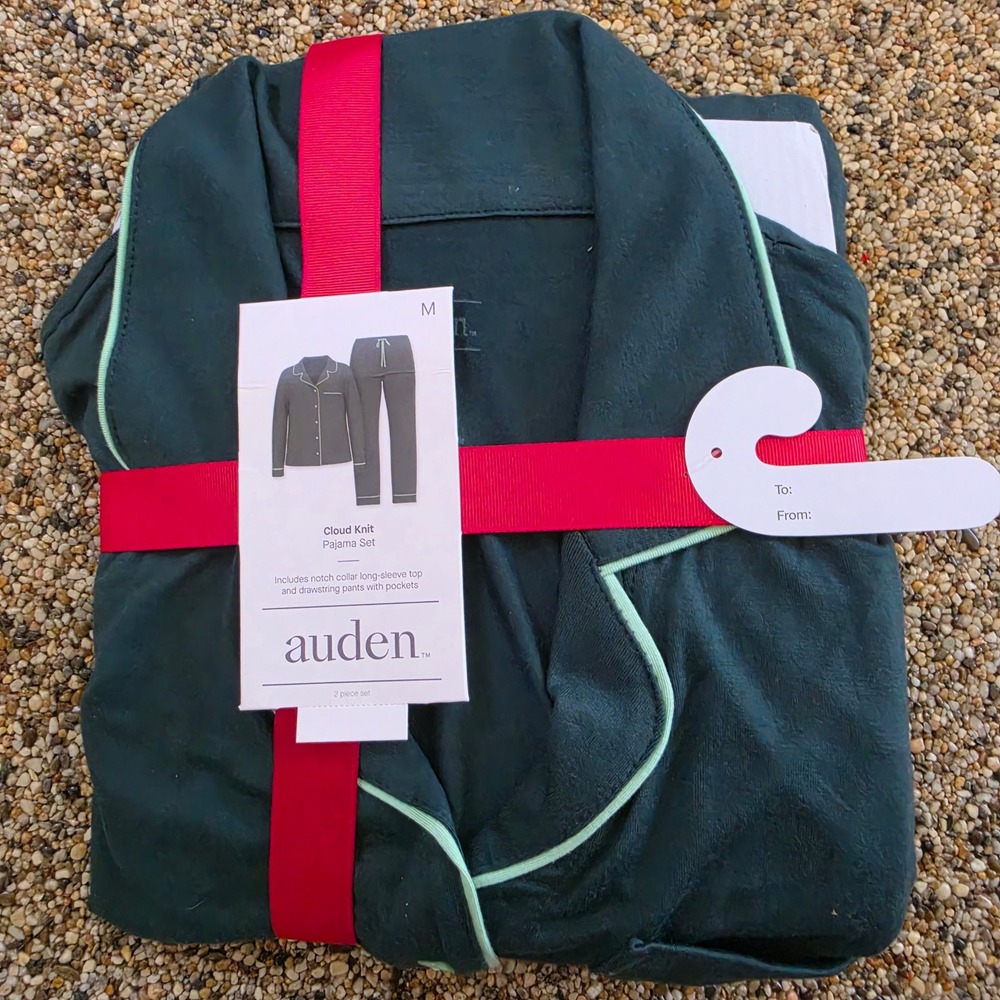 Auden Cloud Knit Pajama Set Womens Medium Green 2pc Long Sleeve Top Pants NWT